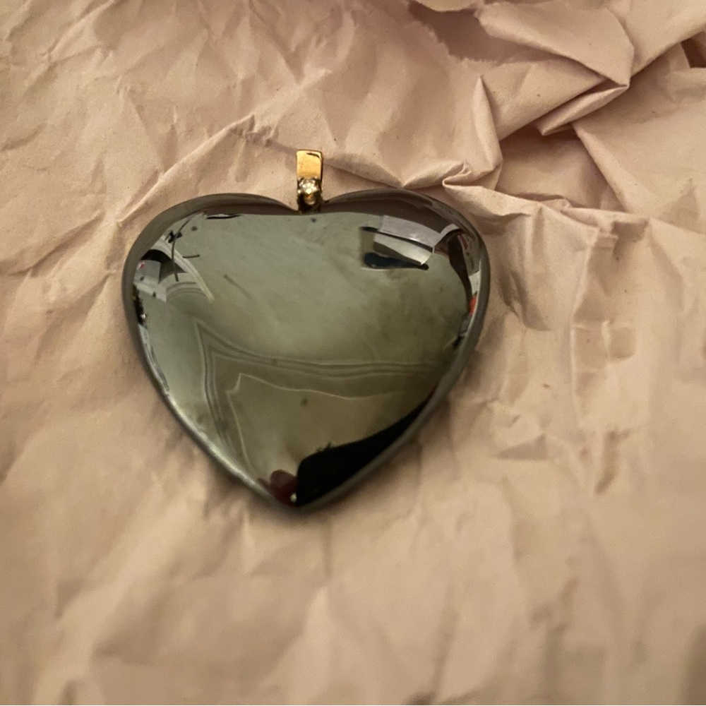 Haematite heart pendant, set with a small Diamond to top